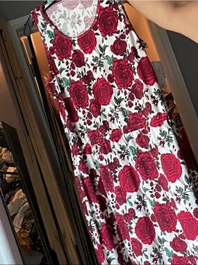 LuLaRoe White Maxi Dress with Red Rose Print